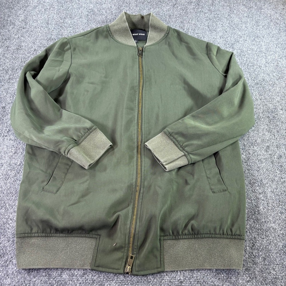 Who What Wear Bomber Jacket Mens Small Olive Green Ribbed Two-Way Zip Military